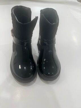 Primark Black Patent Ankle Boots with Side Strap